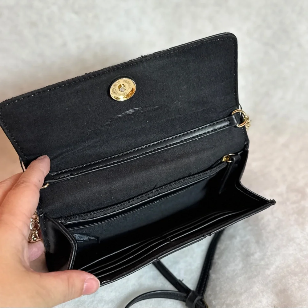 Nanette Laporte Black &‎ Gray Pattern Crossbody Purse W/ Fold Over Snap Closure